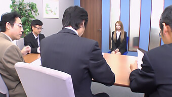 After The Interview, A Young Japanese Girl Enjoys A Rough And Intense Oral Session With Her Employer