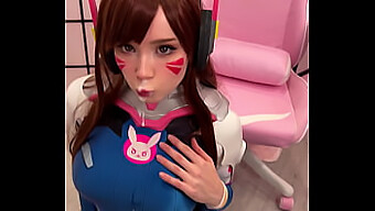 Cô Gái Tóc Nâu Tiktoker Trong Cosplay D.Va Cosplay Và Cho Một Cú Xuất Tinh Trên Mặt