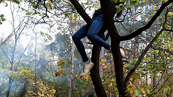 Lesbian-Illusion: Girl Masturbates In A Tree