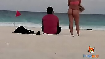 Wife Shows Off Her Thonged Body On The Beach And Gets Touched By Two Men